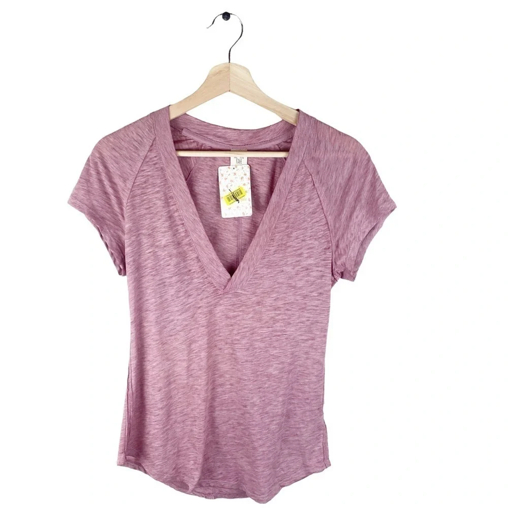 Free People We the Free Pink V Neck Tee New